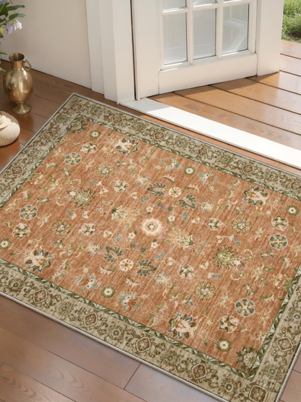 Small 2x3 Washable Entryway Rug,Vintage Terracotta Rug Non Slip